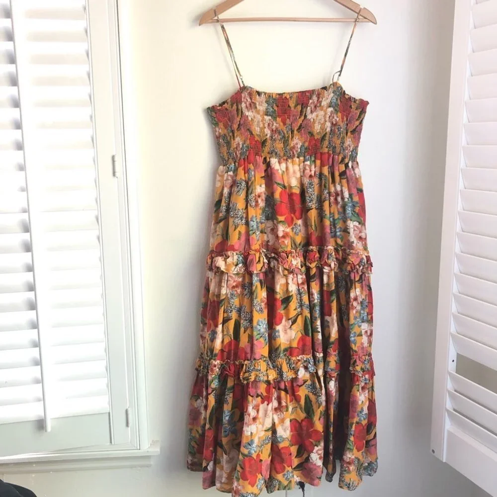 Nicholas Size 16 Smocked Floral Tiered Smocked Adjustable Strap Dress - Picture 2 of 12